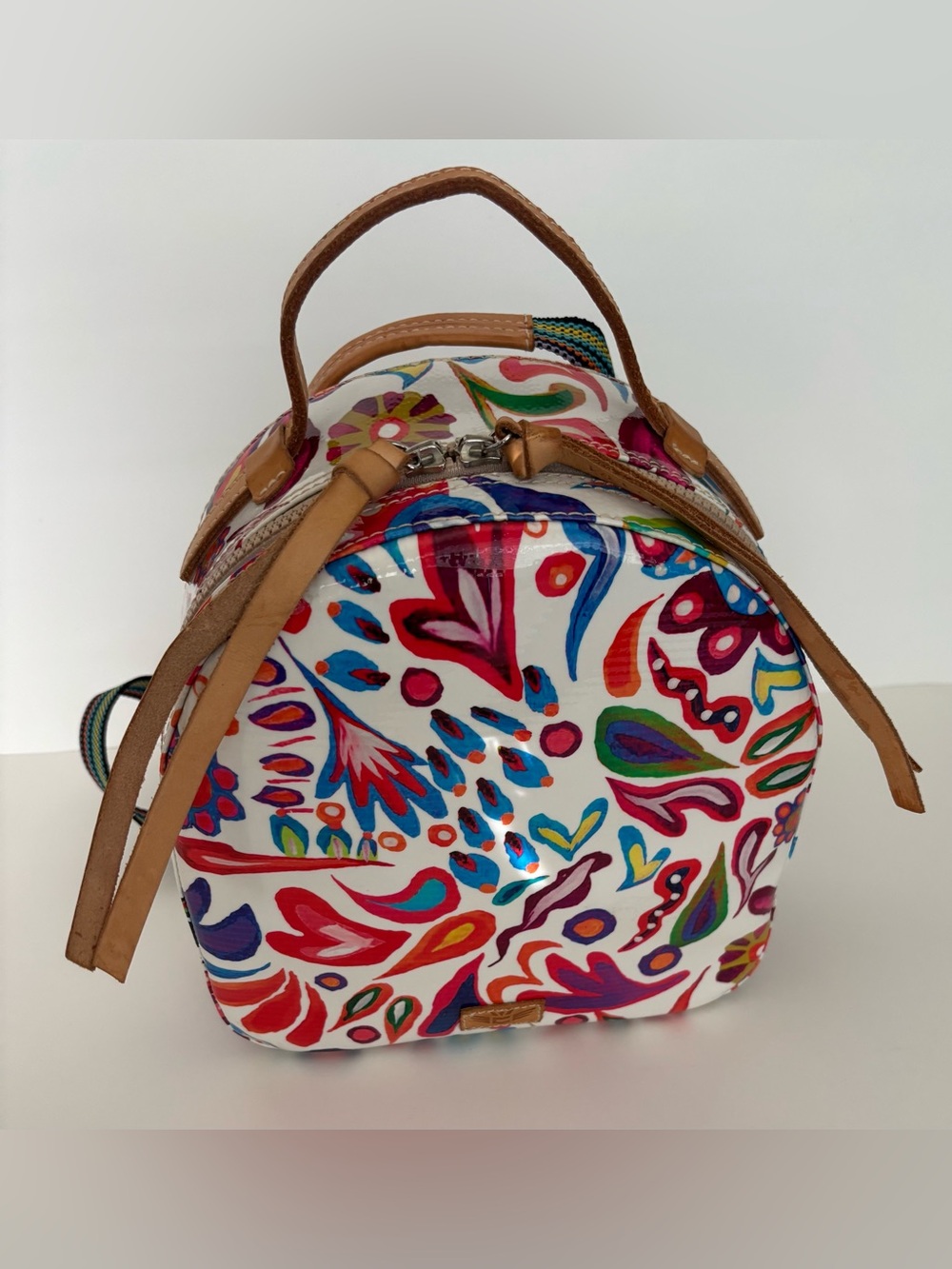 Consuela Multicolor Floral-Print Backpack with Tan Trim